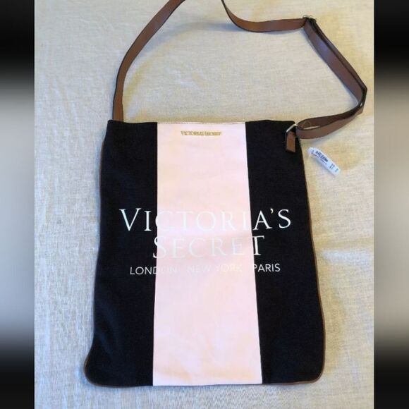 VICTORIAS SECRET Pink Black tan Shoulder Cross Strap Tote Bag NWT $78 Women New - Picture 16 of 16